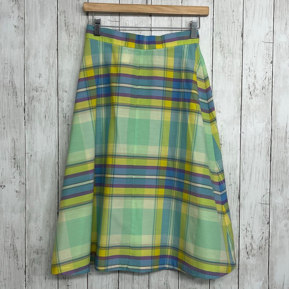 Vintage 70s/80s Plaid A Line Lightweight Picnic Grandma High Waist Midi Skirt